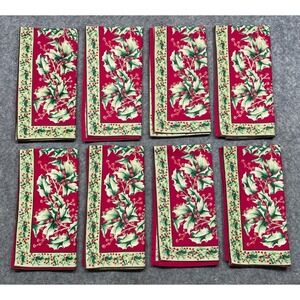 8 Vintage April Cornell Red Holly Berry Napkins 23"